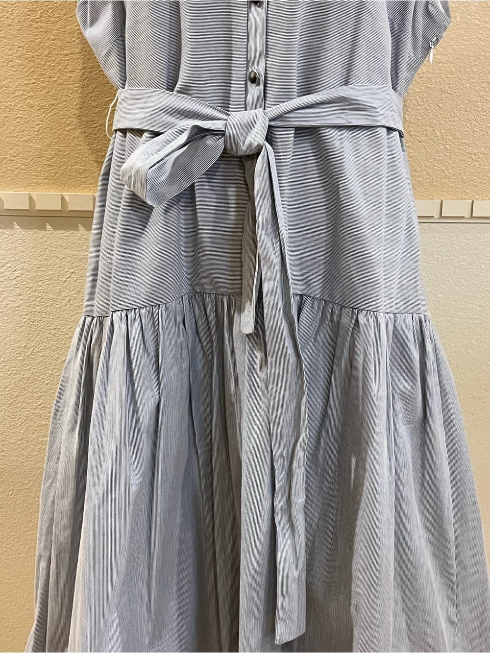 Alex Marie Plus Size Pinstripe Midi Dress. Dropped waist tiered skirt. Cotton 18 - Picture 4 of 12
